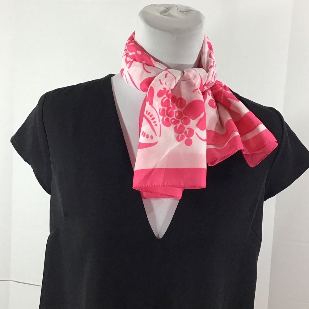 Vintage pink and white floral square Scarf Italy